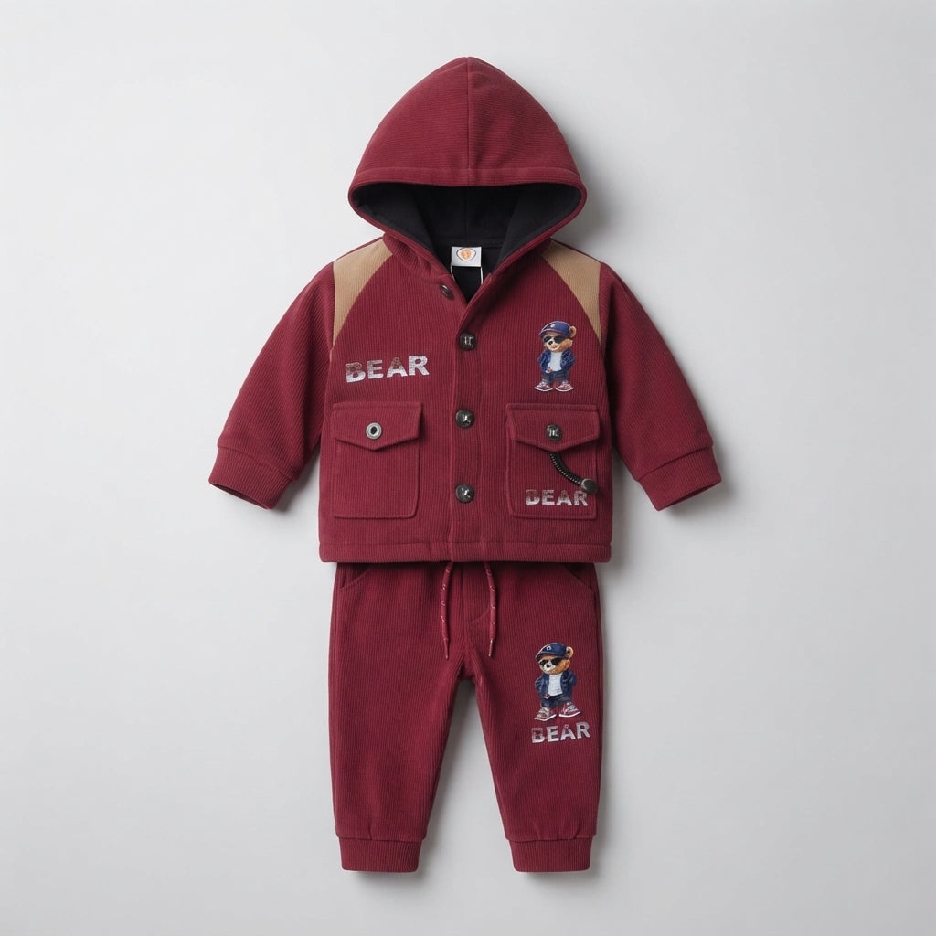 Baby Boy Maroon Bear Print Suit — Photo 2