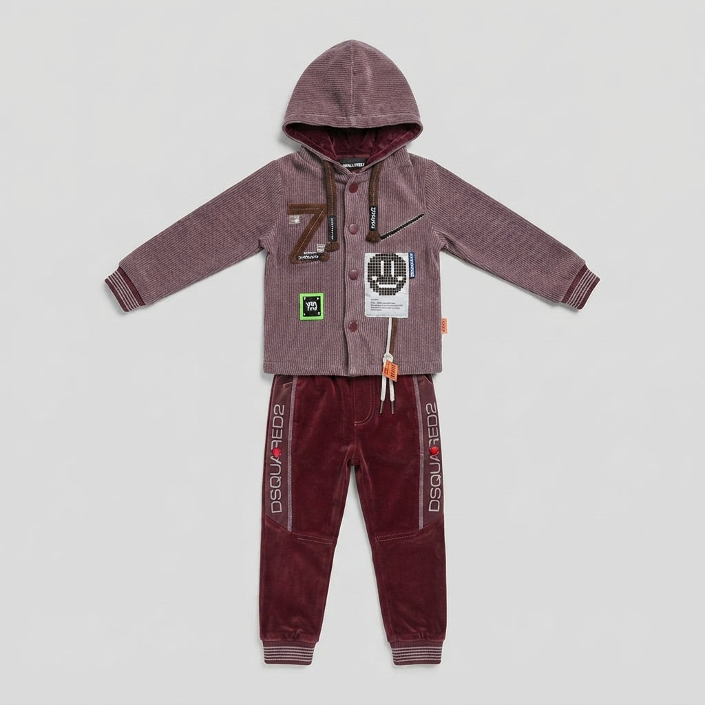 Boys Velvet Gray Two Piece Hoodie Suit — Photo 2