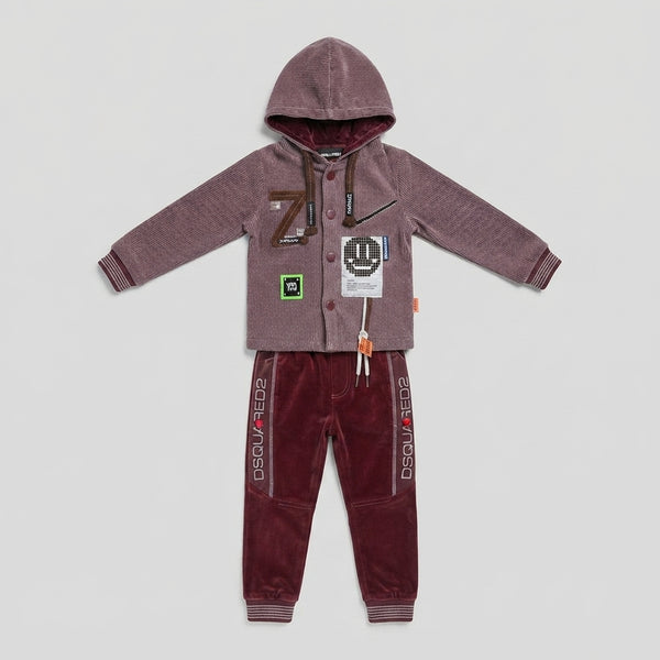 Boys Velvet Gray Two Piece Hoodie Suit — Photo 2