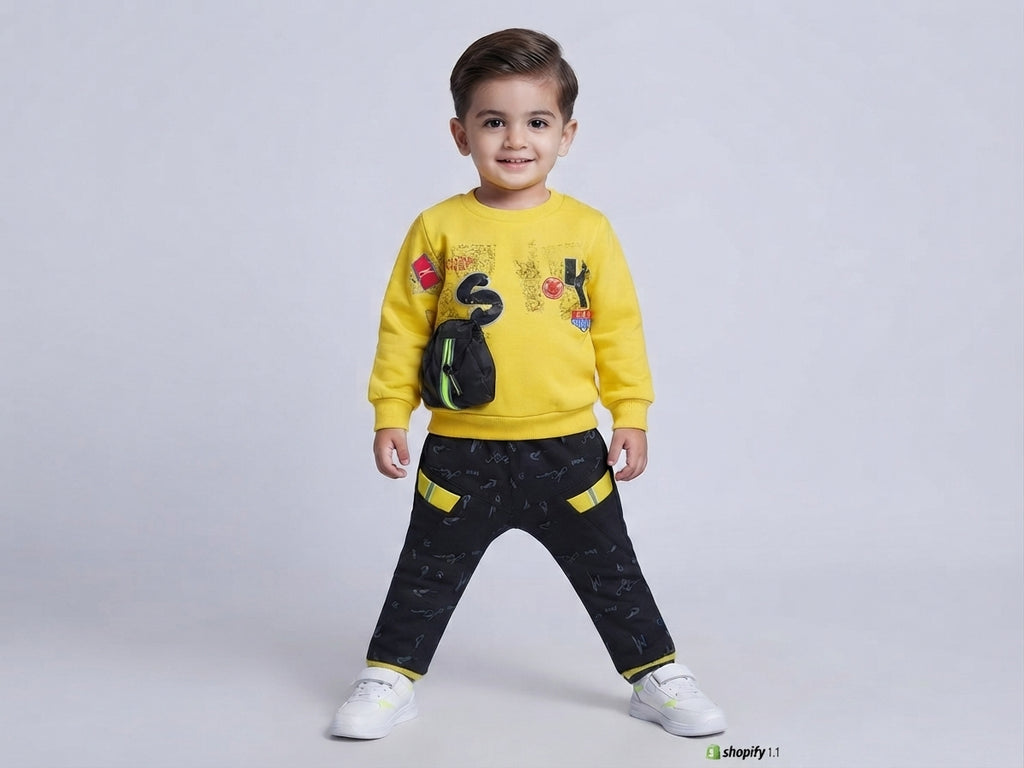 Boys Yellow and Black Velvet 2 Piece Suit Premium Winter Outfit