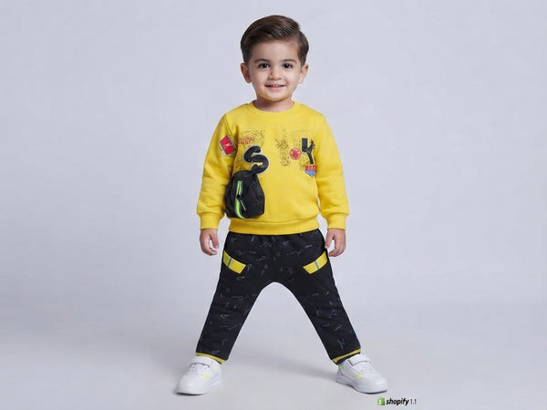 Boys Yellow and Black Velvet 2 Piece Suit Premium Winter Outfit