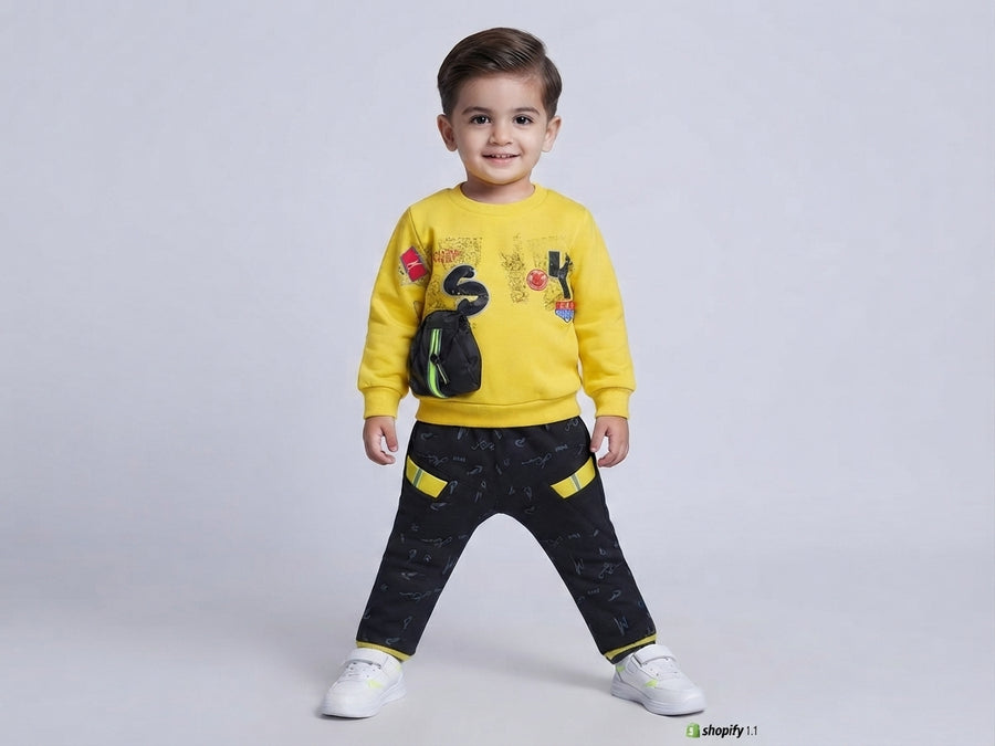 Boys Yellow and Black Velvet 2 Piece Suit Premium Winter Outfit