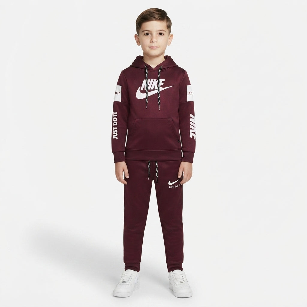 Boys Maroon Athletic Branded Hoodie Tracksuit | Iqra Garments
