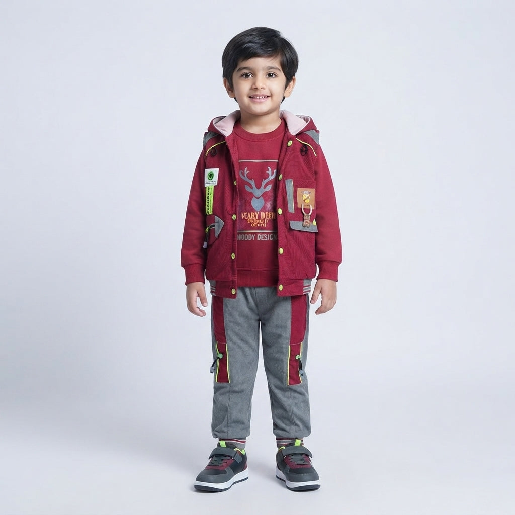 Boys Premium Velvet 3-Piece Winter Suit – Velvet Trouser, Fleece Sweatshirt & Velvet Upper