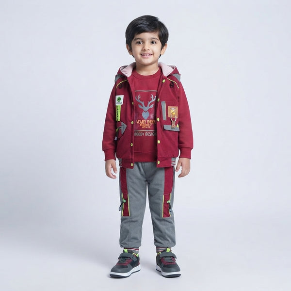 Boys Premium Velvet 3-Piece Winter Suit – Velvet Trouser, Fleece Sweatshirt & Velvet Upper