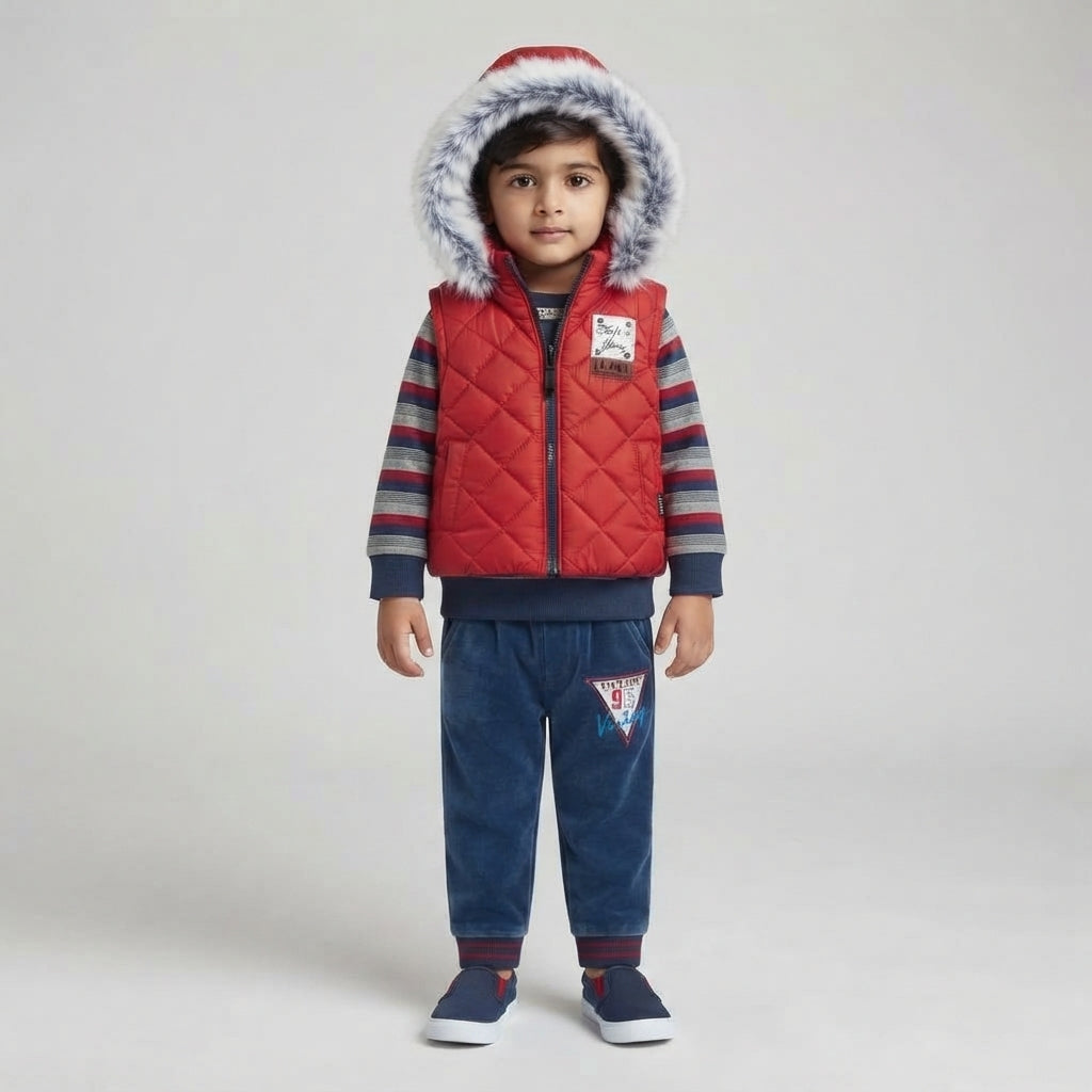 Toddler Boys 3-Piece Quilted Vest, Striped Shirt, and Velour Jogger Set