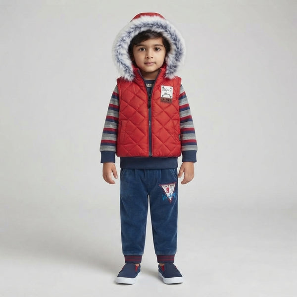 Toddler Boys 3-Piece Quilted Vest, Striped Shirt, and Velour Jogger Set