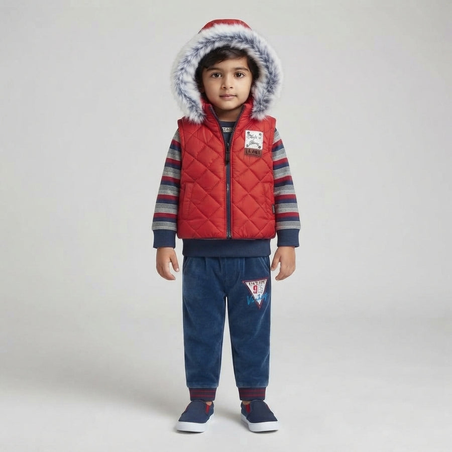 Toddler Boys 3-Piece Quilted Vest, Striped Shirt, and Velour Jogger Set