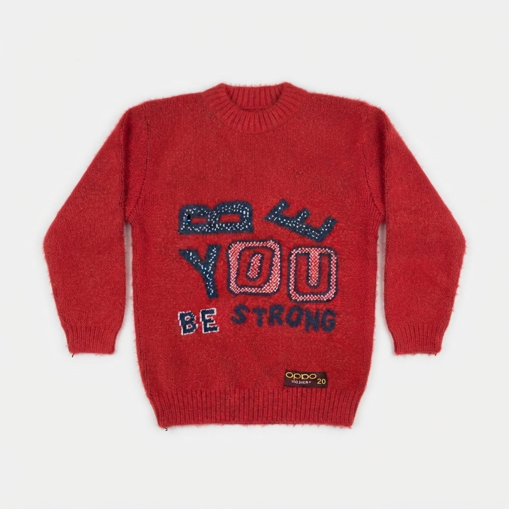 Boys Red Graphic Fuzzy Knit Sweater