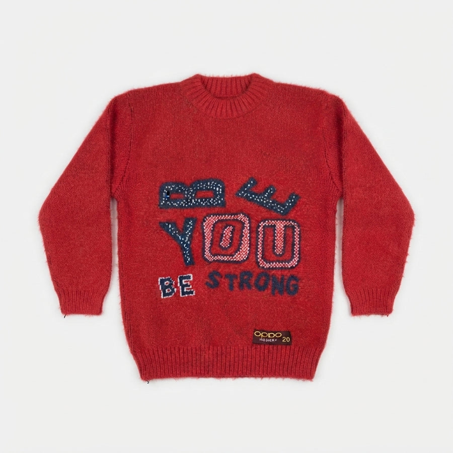 Boys Red Graphic Fuzzy Knit Sweater