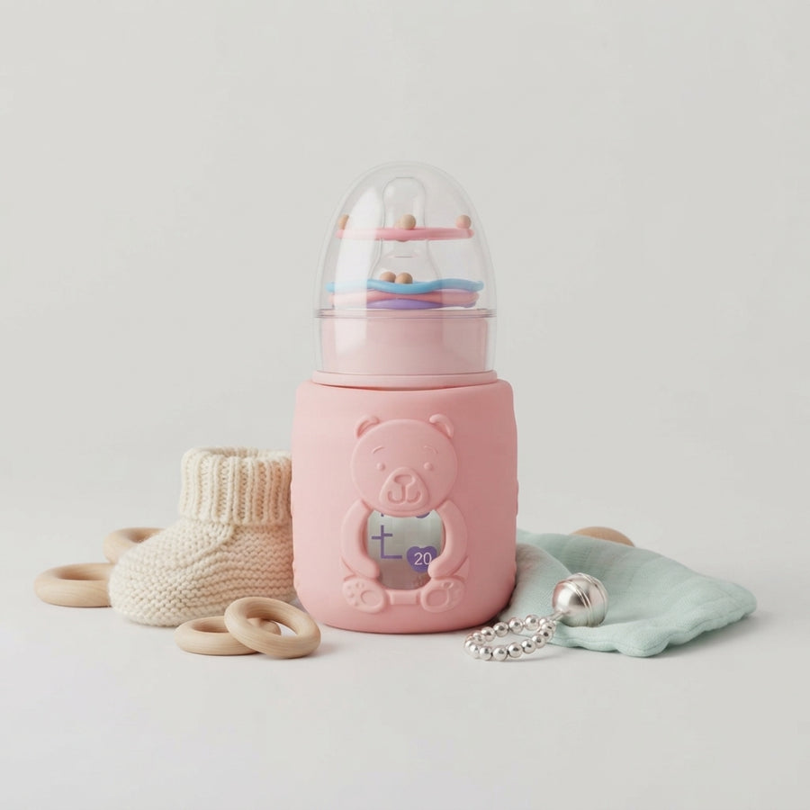 Glass Baby Feeder with Toy Cap 2 Oz Pink