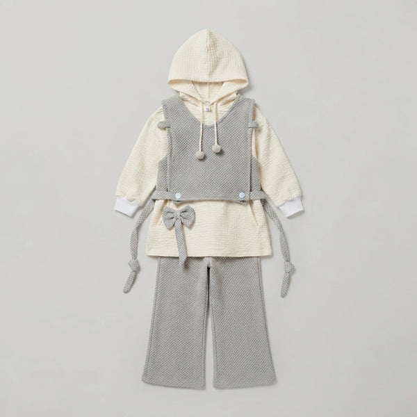 Girls Grey & Cream Layered Bow Outfit — Photo 2