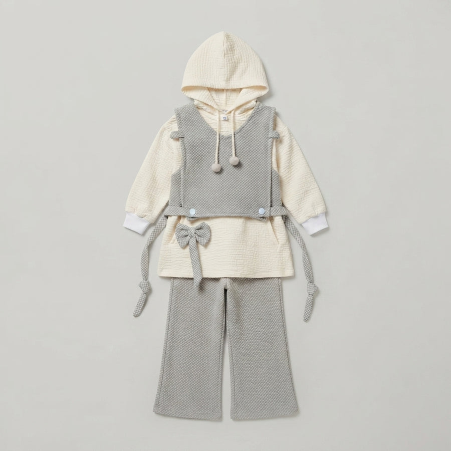 Girls Grey & Cream Layered Bow Outfit — Photo 2