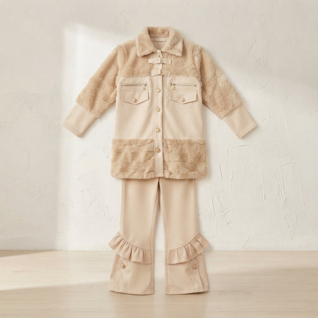 Cream Faux Fur & Suede Winter Co-Ord Set for Girls — Photo 2