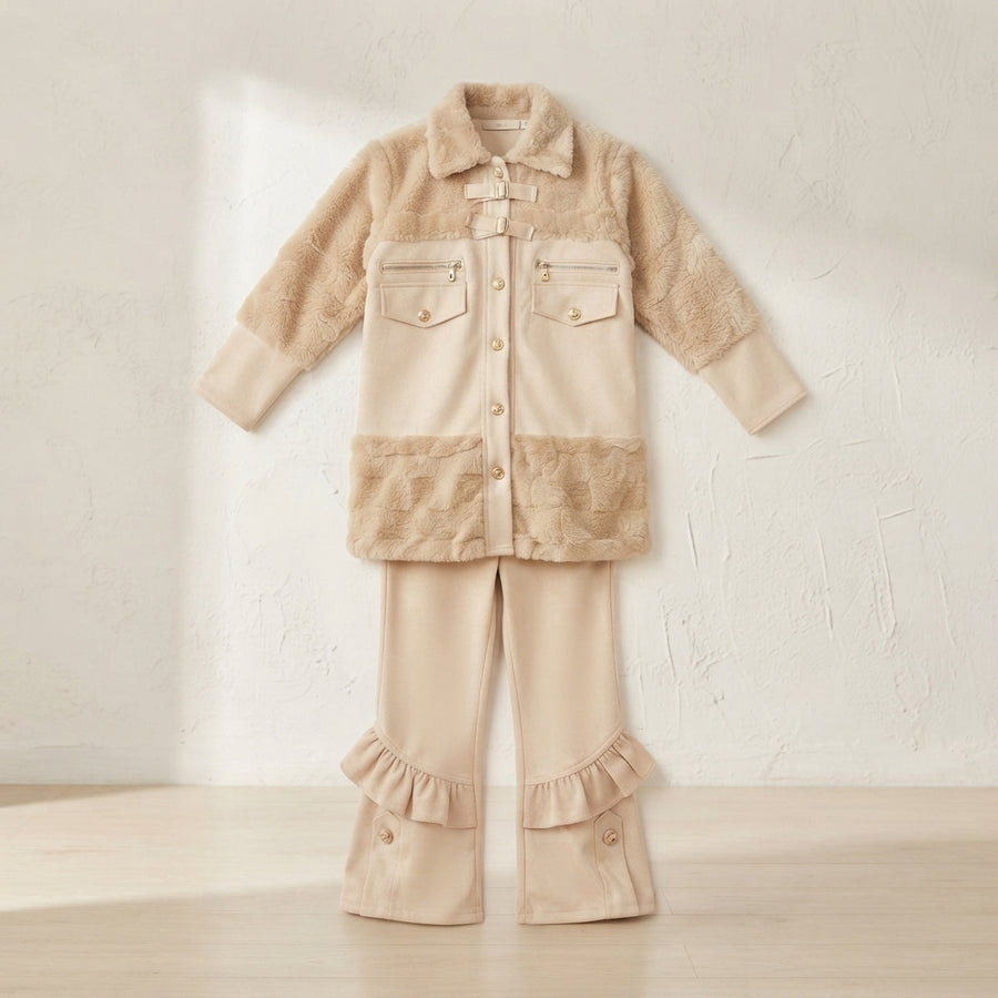 Cream Faux Fur & Suede Winter Co-Ord Set for Girls — Photo 2