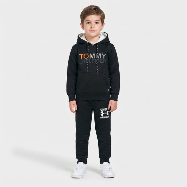 Boys Black Designer Tracksuit with Sherpa Hood