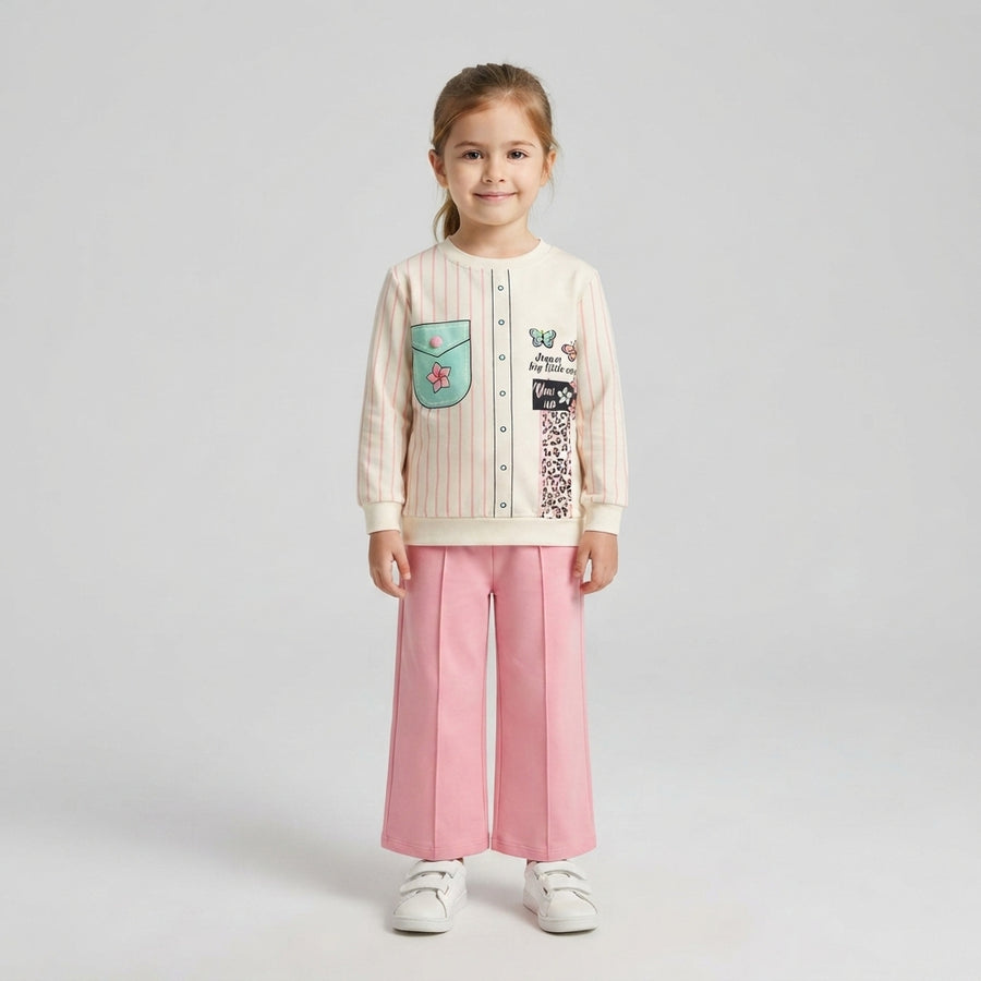 Girls Cream Pinstripe Sweatshirt — Photo 2