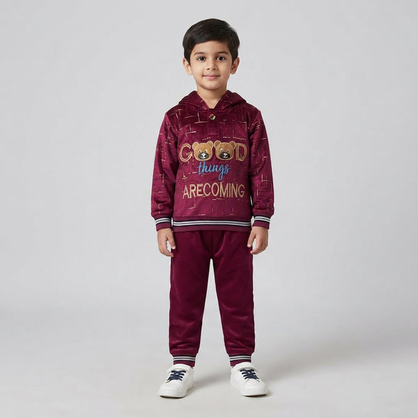 Kids Velvet 2 Piece Hoodie Style Suit – Soft & Elegant Winter Wear