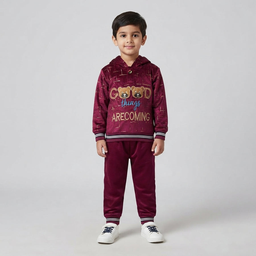 Kids Velvet 2 Piece Hoodie Style Suit – Soft & Elegant Winter Wear