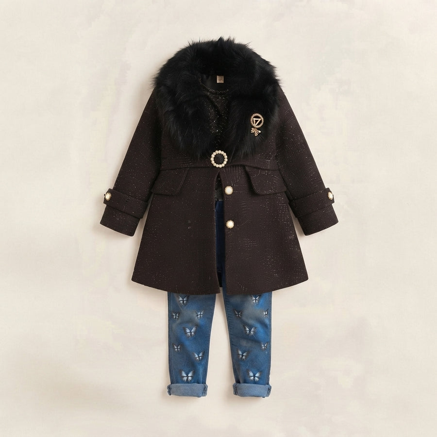 Girls Winter Fancy Coat Two Piece Jeans Suit — Photo 2