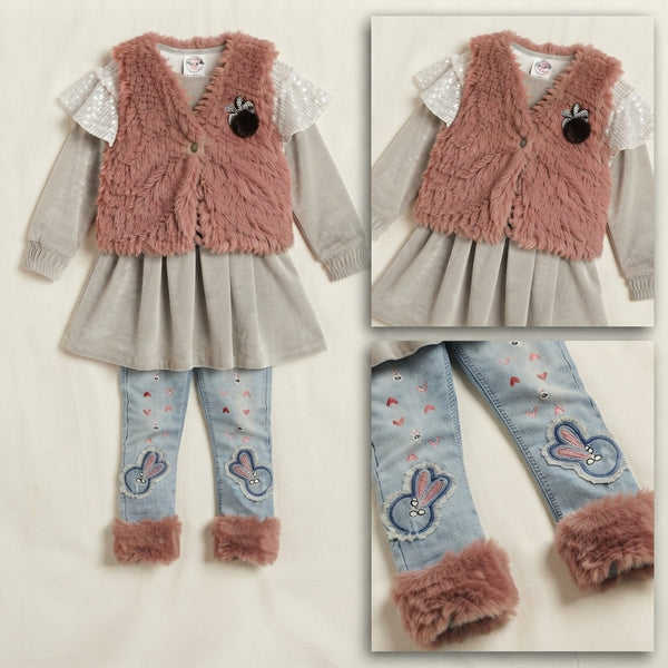 Baby Girls Grey Velvet Frock Set — Photo 2