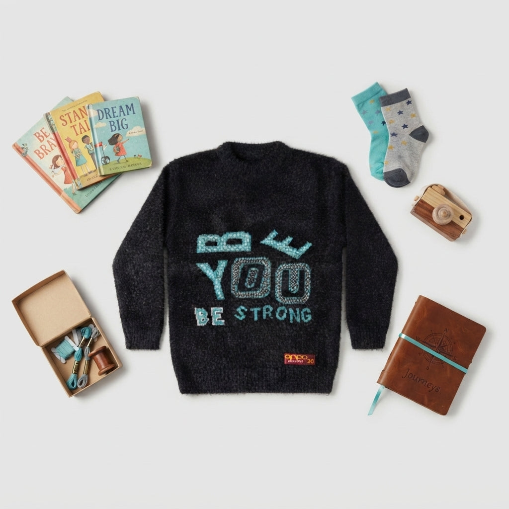 Boys Black Be You Fuzzy Sweater — Photo 2