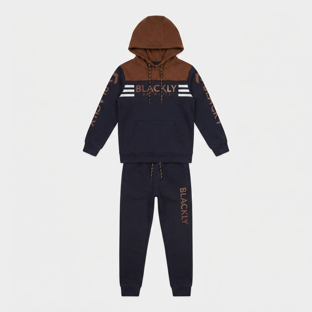 Boys Navy & Brown Colorblocked Tracksuit | Iqra Garments
