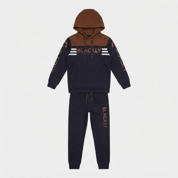 Boys Navy & Brown Colorblocked Tracksuit | Iqra Garments