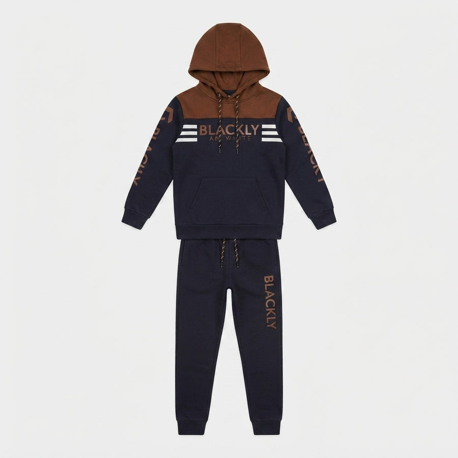 Boys Navy & Brown Colorblocked Tracksuit | Iqra Garments