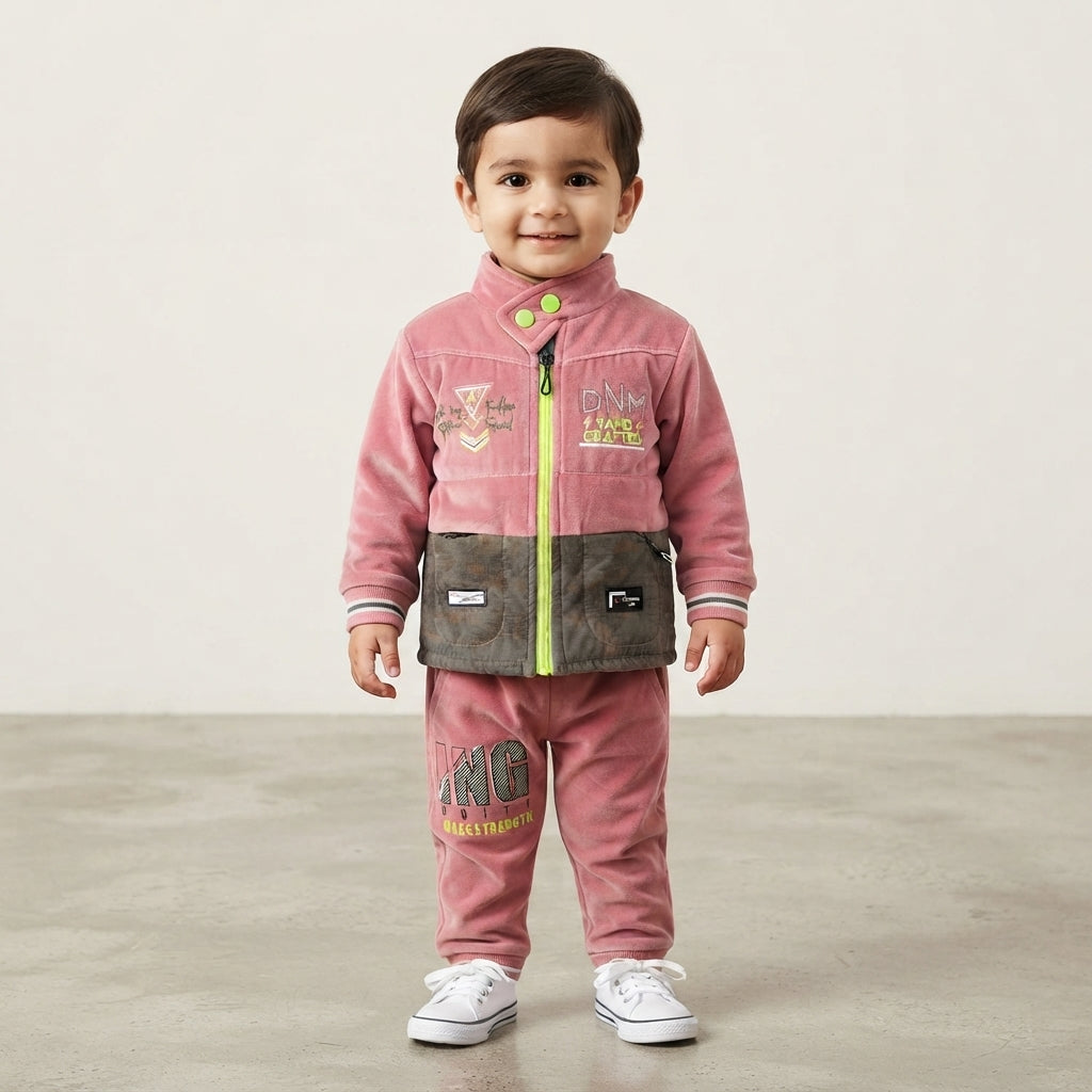 Boys Premium Pink and Grey Velvet 2 Piece Suit — Photo 2