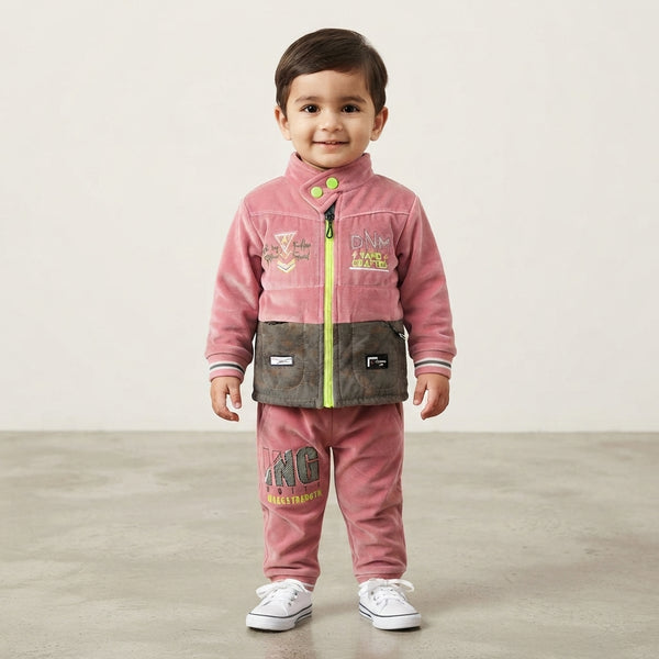 Boys Premium Pink and Grey Velvet 2 Piece Suit — Photo 2