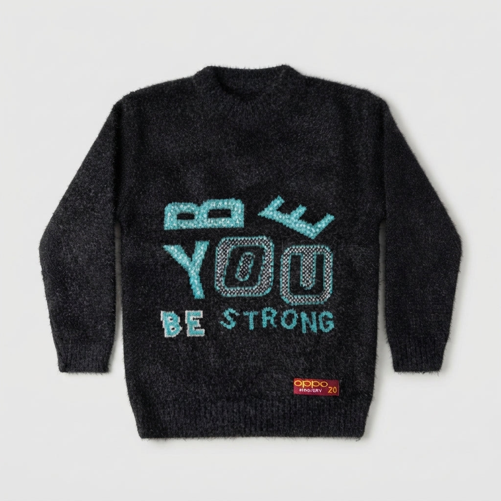 Boys Black "Be You" Fuzzy Sweater
