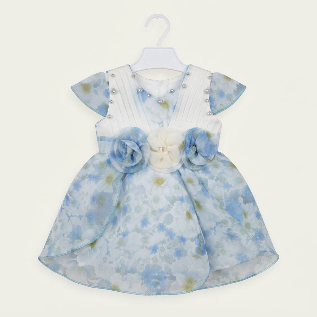 Baby Blue Floral Organza Party Dress with Bloomers