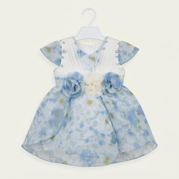Baby Blue Floral Organza Party Dress with Bloomers
