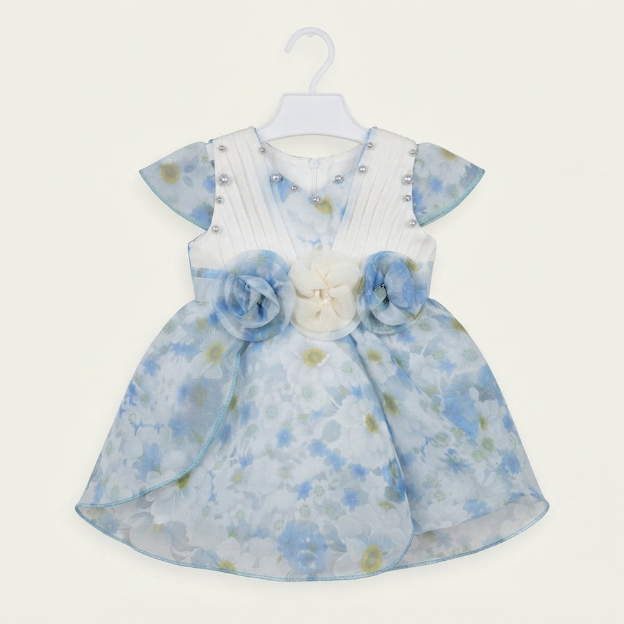 Baby Blue Floral Organza Party Dress with Bloomers