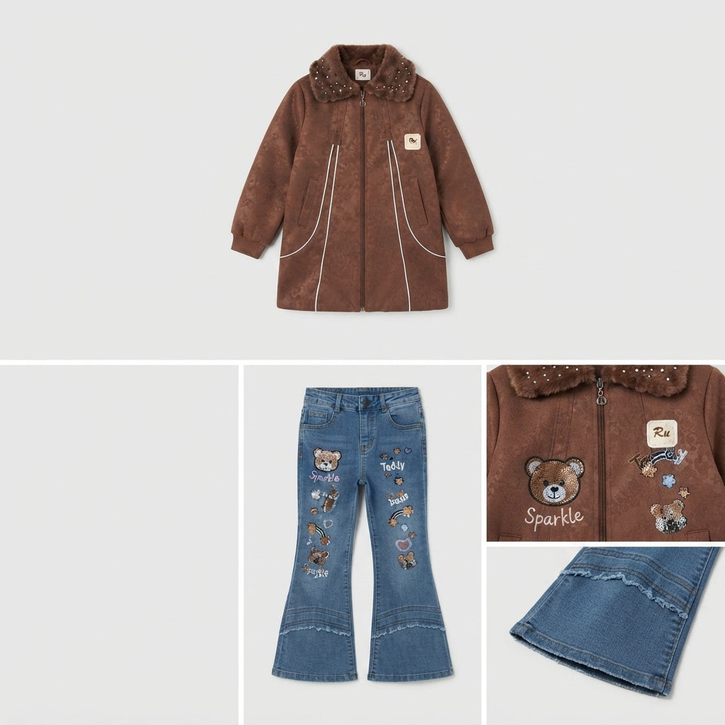 Girls Brown Suede Jacket Set — Photo 2