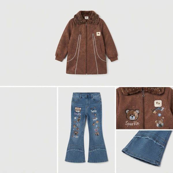 Girls Brown Suede Jacket Set — Photo 2