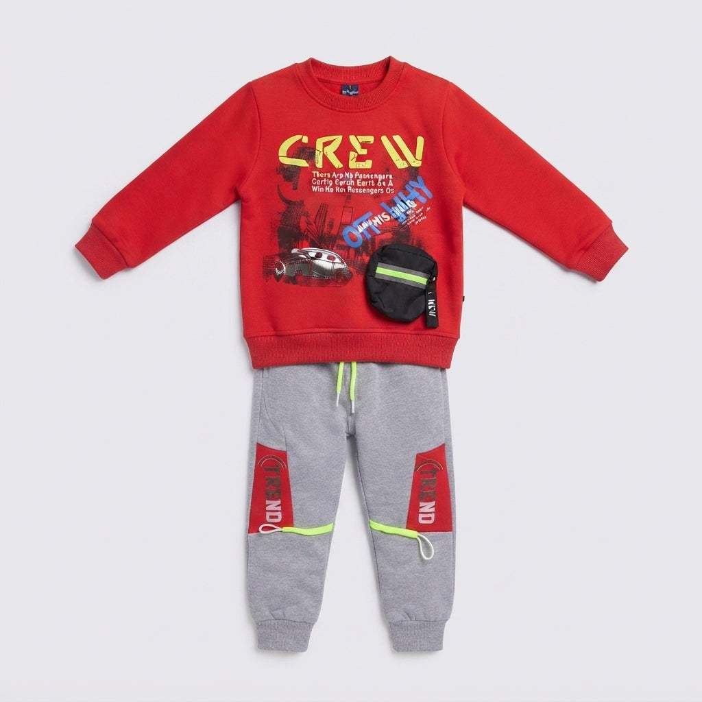 Boys Red Sweatshirt & Grey Joggers Winter Tracksuit