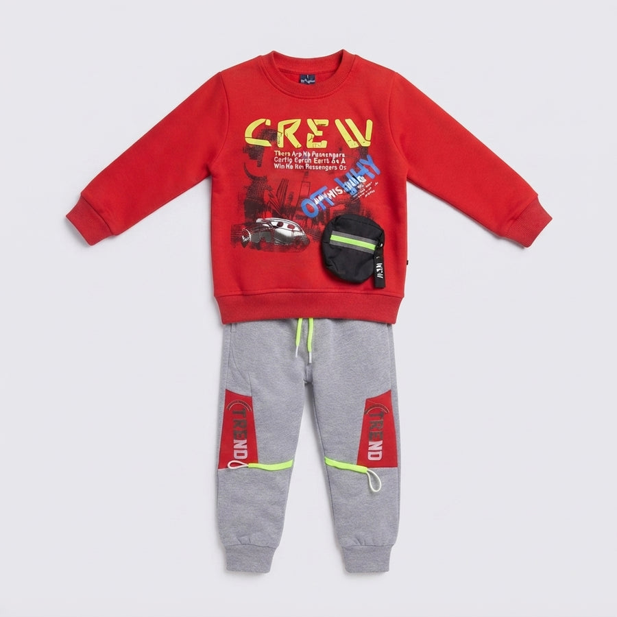 Boys Red Sweatshirt & Grey Joggers Winter Tracksuit