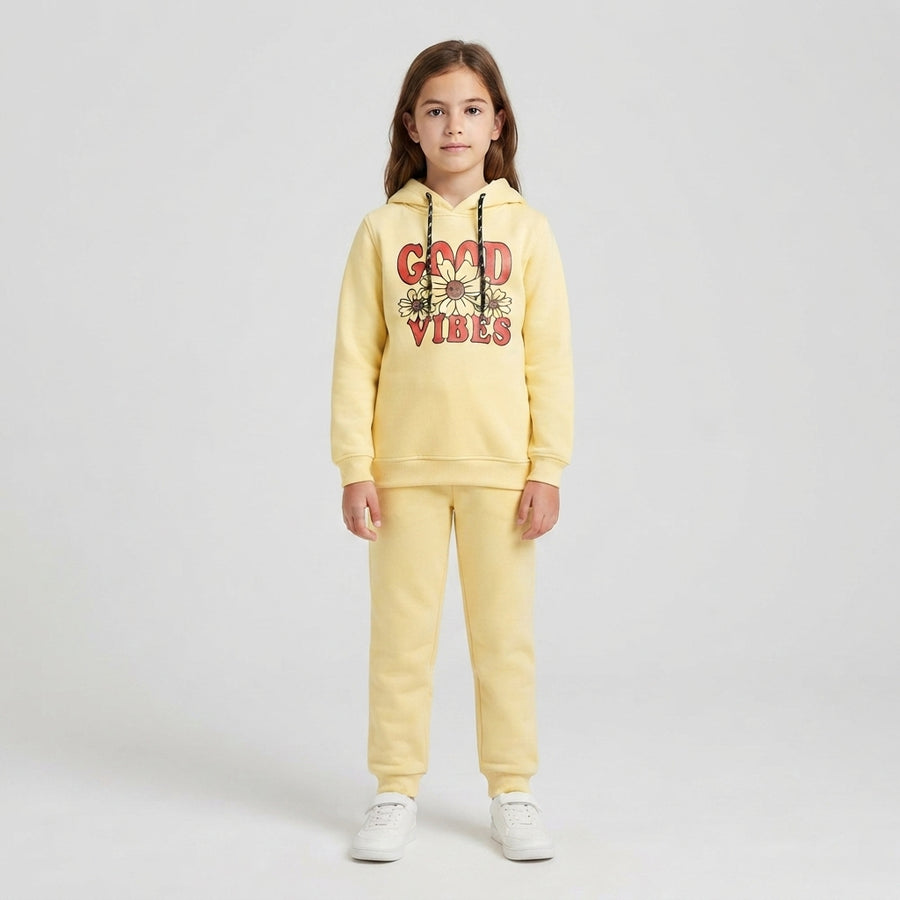 Girls Yellow "Good Vibes" Hoodie Tracksuit | Iqra Garments