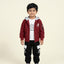 Boys' Maroon and Grey Hooded Bomber Jacket, White T-Shirt, and Matching Joggers Set