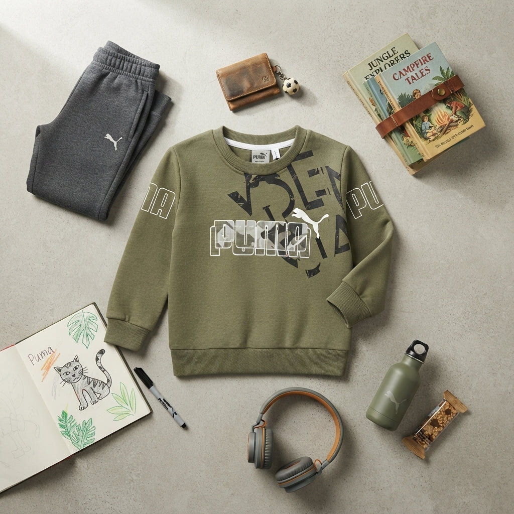 Kids' Olive Green Camo Graphic Sweatshirt