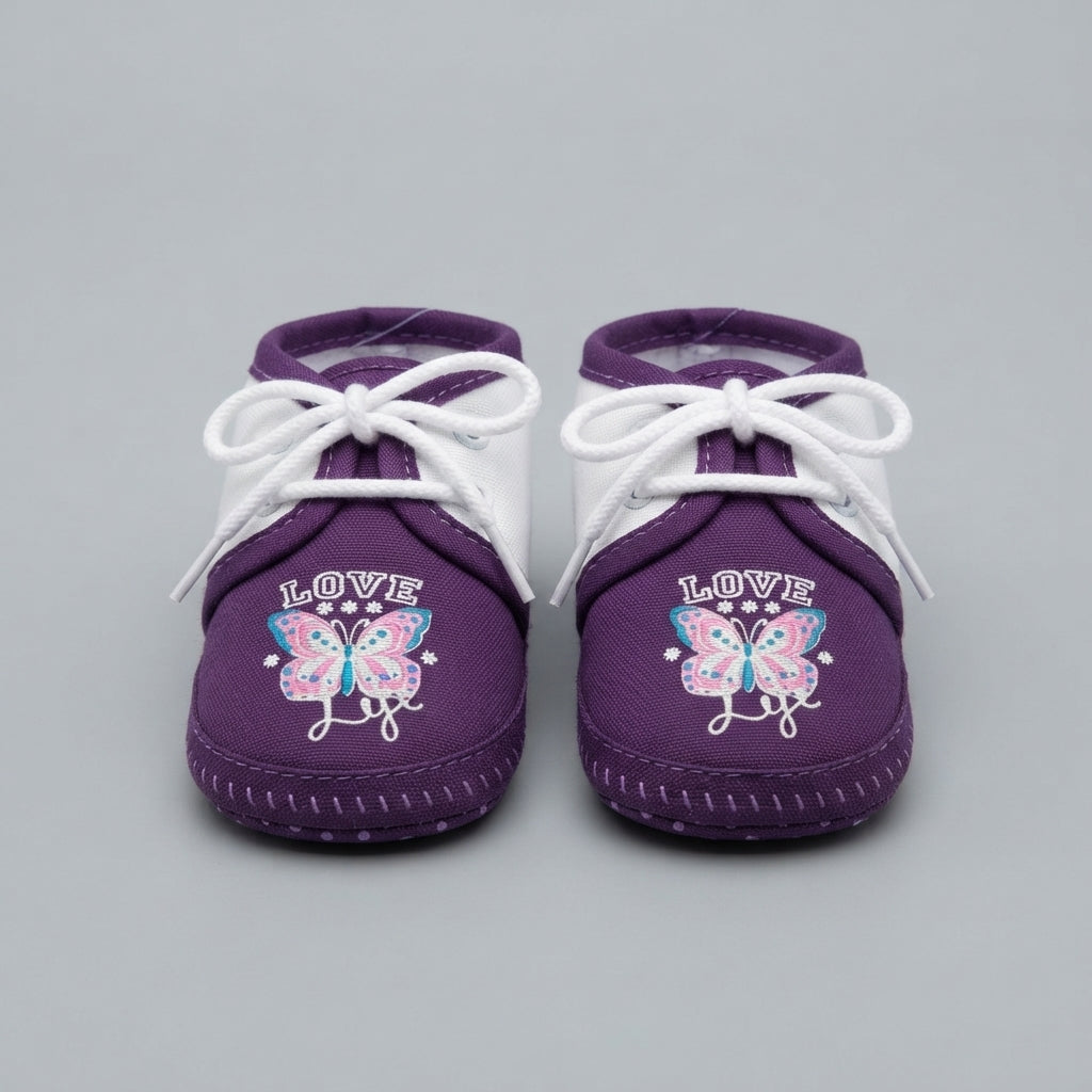 Baby Purple Butterfly Print Canvas Booties