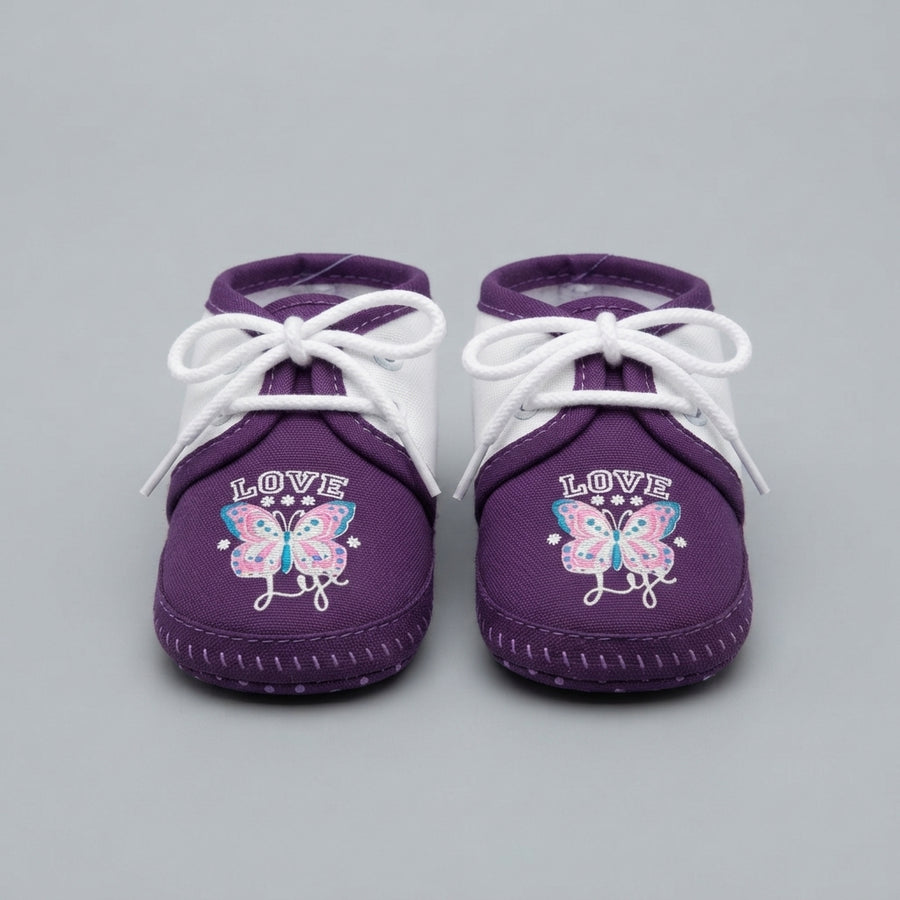 Baby Purple Butterfly Print Canvas Booties