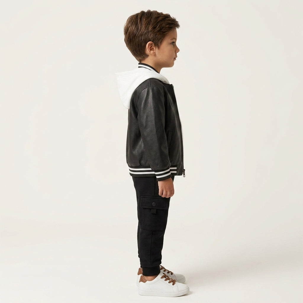 Black Faux Leather Bomber Jacket Set — Photo 4