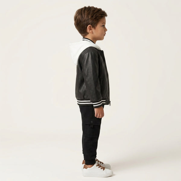 Black Faux Leather Bomber Jacket Set — Photo 4