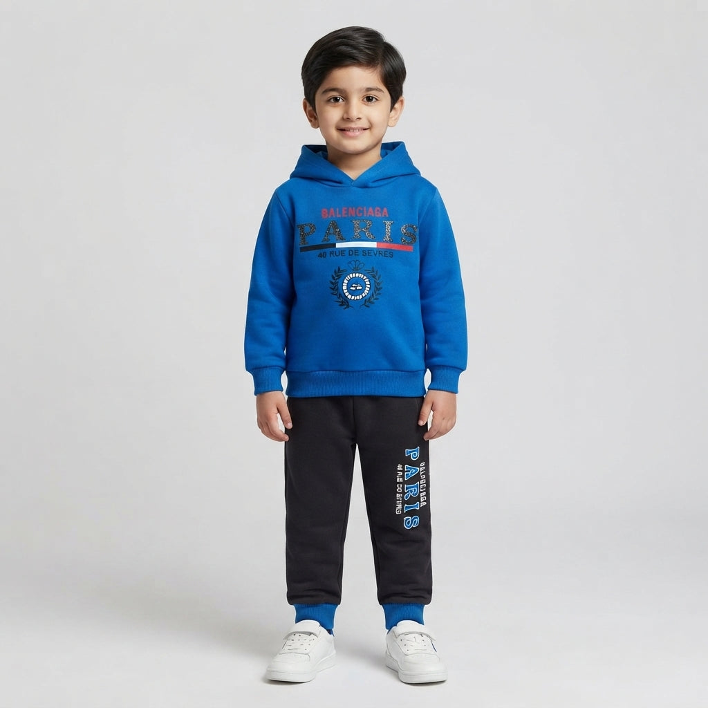 Boys Blue & Black "Paris" Hooded Tracksuit Set