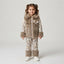 Brown Stone-Print Zip-Front Kids Jacket with Faux-Fur Accents