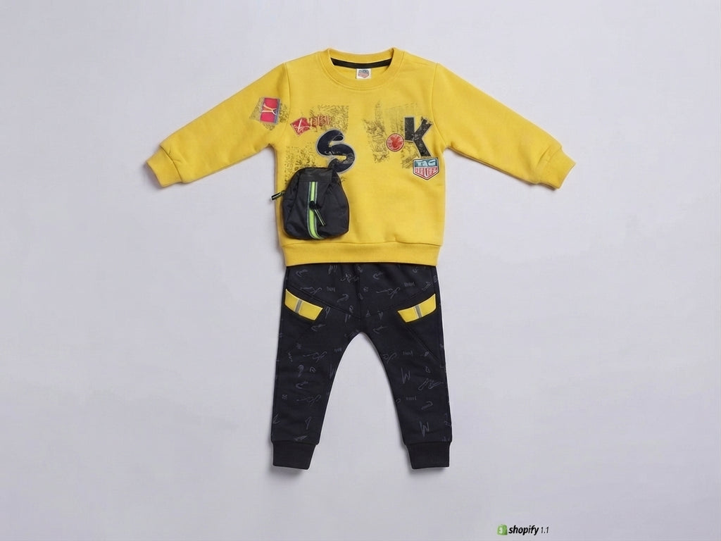 Boys Yellow and Black Velvet 2 Piece Suit — Photo 2