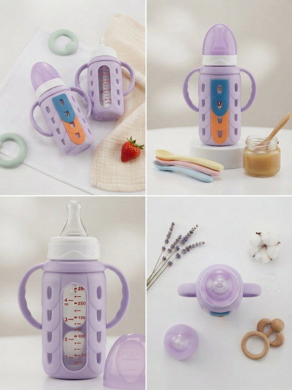Glass Feeder With Purple Silicone Cover 250ml